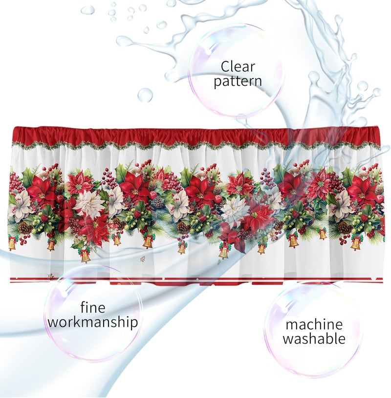 SUNWISHA Christmas Poinsettia Curtains Valance for Kitchen Window 52 x 18 Inch Window Decor Red - Image 5